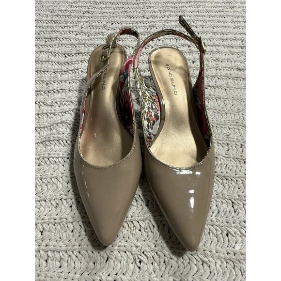 Bandolino Slingback Kitten Heel Shoes Zampa Pointed Toe Patent Womens Sz 7 Nude - Picture 5 of 9
